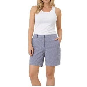 Lands' End Blue and White Striped Bermuda Shorts Tailored Cotton Blend Size 6